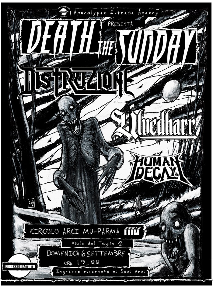 DEATH THE SUNDAY FEST: DISTRUZIONE, ULVEDHARR e HUMAN DECAY domenica 6 settembre a Parma