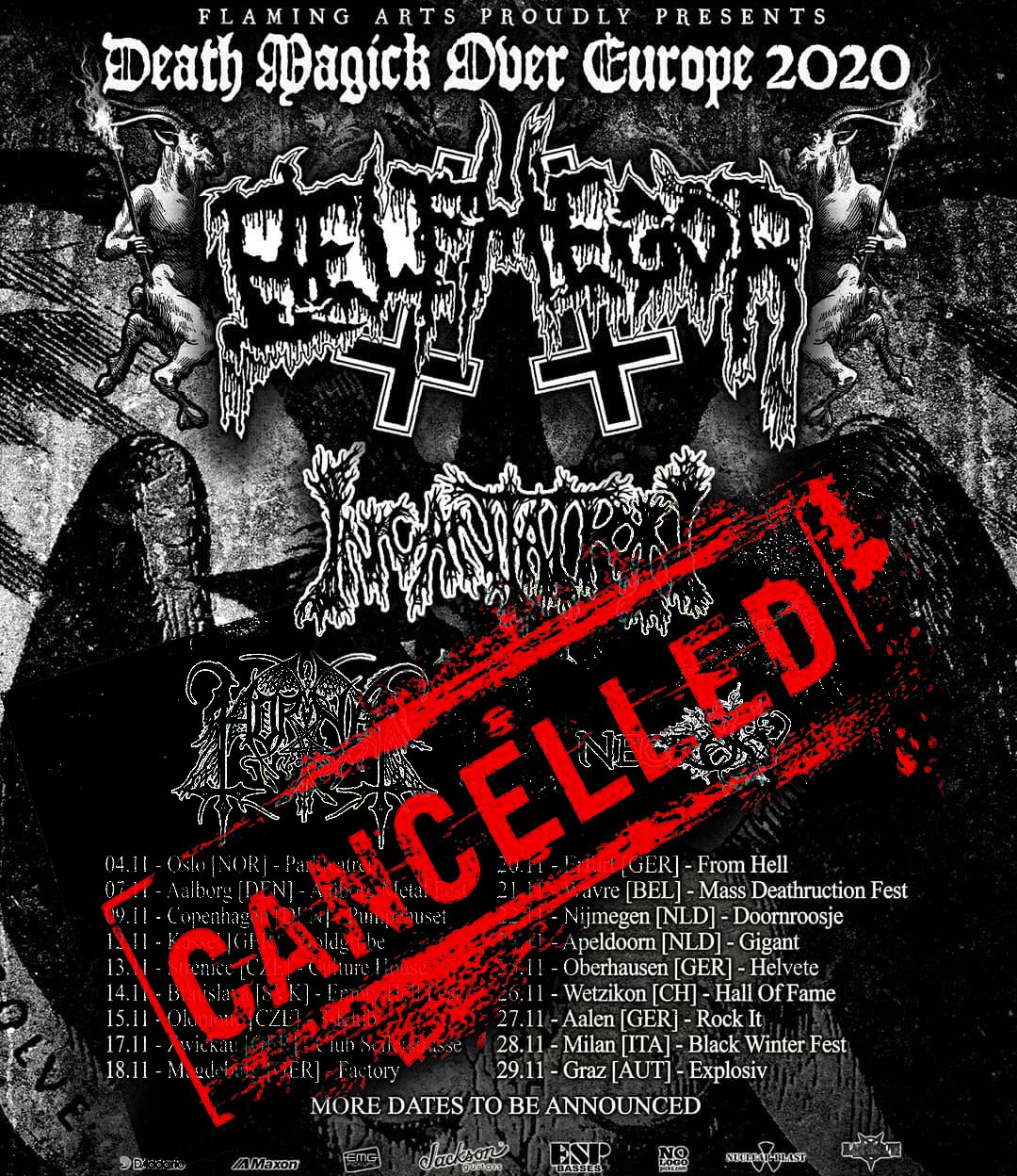 BELPHEGOR, INCANTATION, HORNA, NECROSY: il tour europeo è annullato